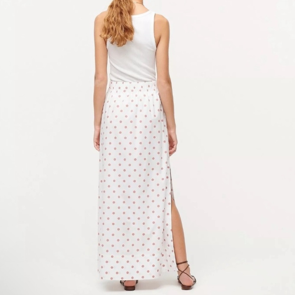 J. Crew White Pink Polka Dot Cotton Maxi Skirt Pockets Side Slit Size M - Picture 13 of 13